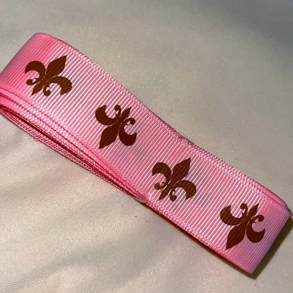 grosgrain Ribbon 7/8” 5 yard fleur de lis NEW brown pink FDL